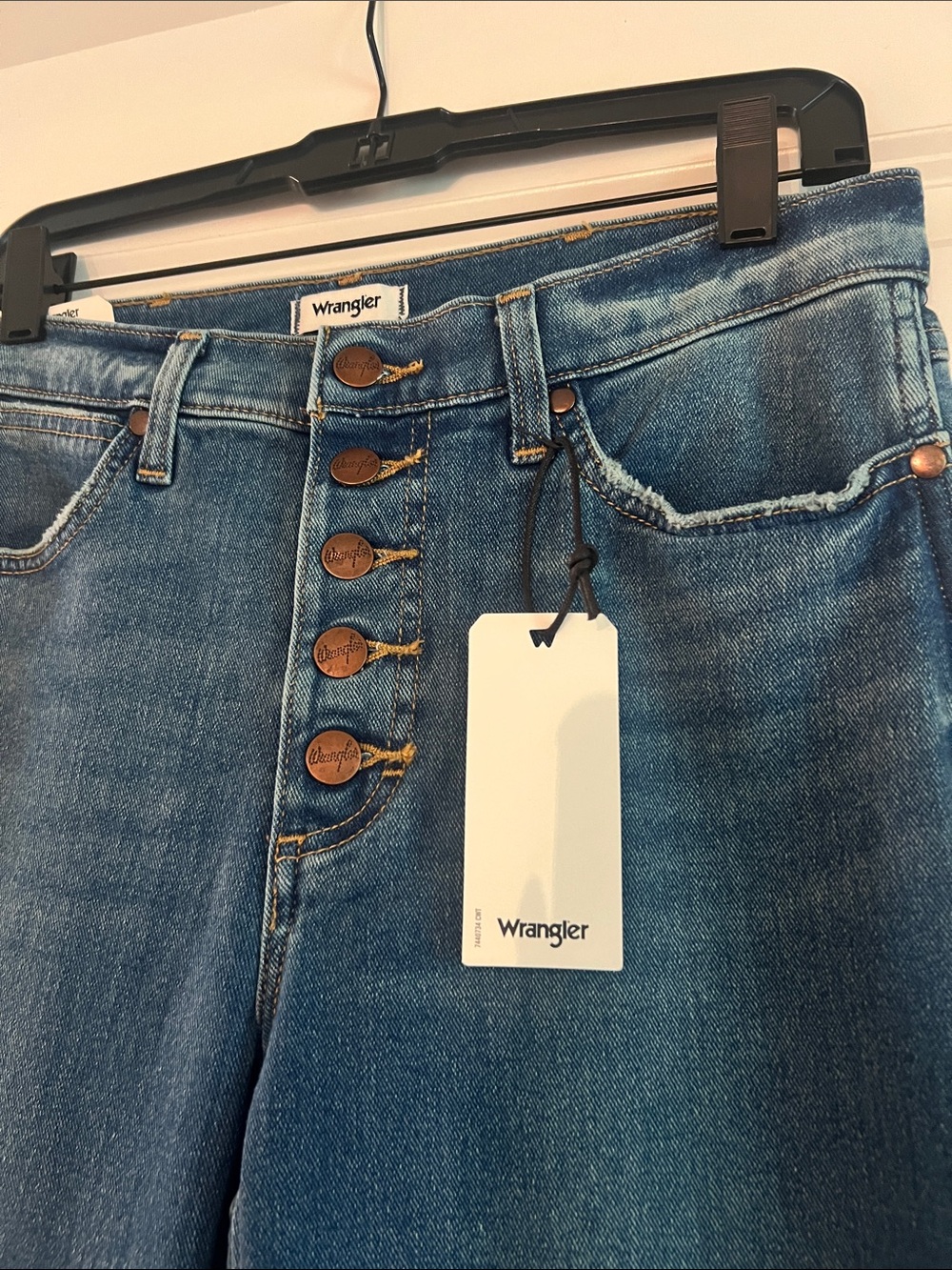Wrangler UNIQUE Dark Blue Button-Fly Flare Jeans with Side Panel Bell Bottom - Picture 4 of 5